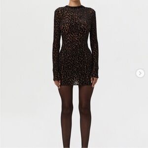 Naked Wardrobe Burnout print mini dress in leopard nude long sleeve